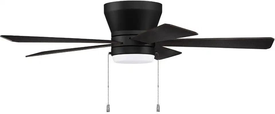 Craftmade 52" Merit MER52FB5 Hugger/Flushmount Indoor Reversible Ceiling Fan in Flat Black Finish, Reversible Flat Black/Greywood Blades Included, Integrated 18W dimmable LED Light Included