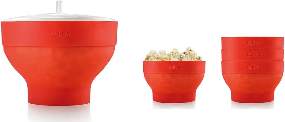Lékué Popcorn XL + 4 Minischälchen, Ø 21 cm, Rot