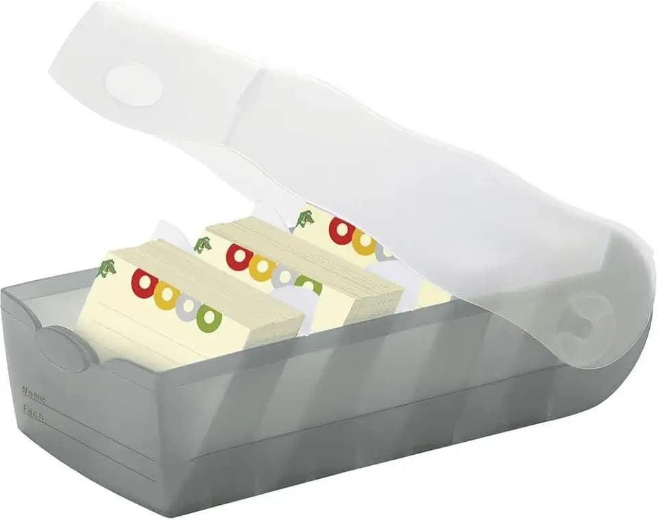 HAN Lernkarteibox CROCO, einfach Vokabeln lernen mit 5-Fächer-Lernsystem, DIN A7 Karteikasten für 900 Karten, inkl. 5 Stützplatten + 100 Lernkarten, Karteibox, Lernbox, 997-693, transluzent/grau