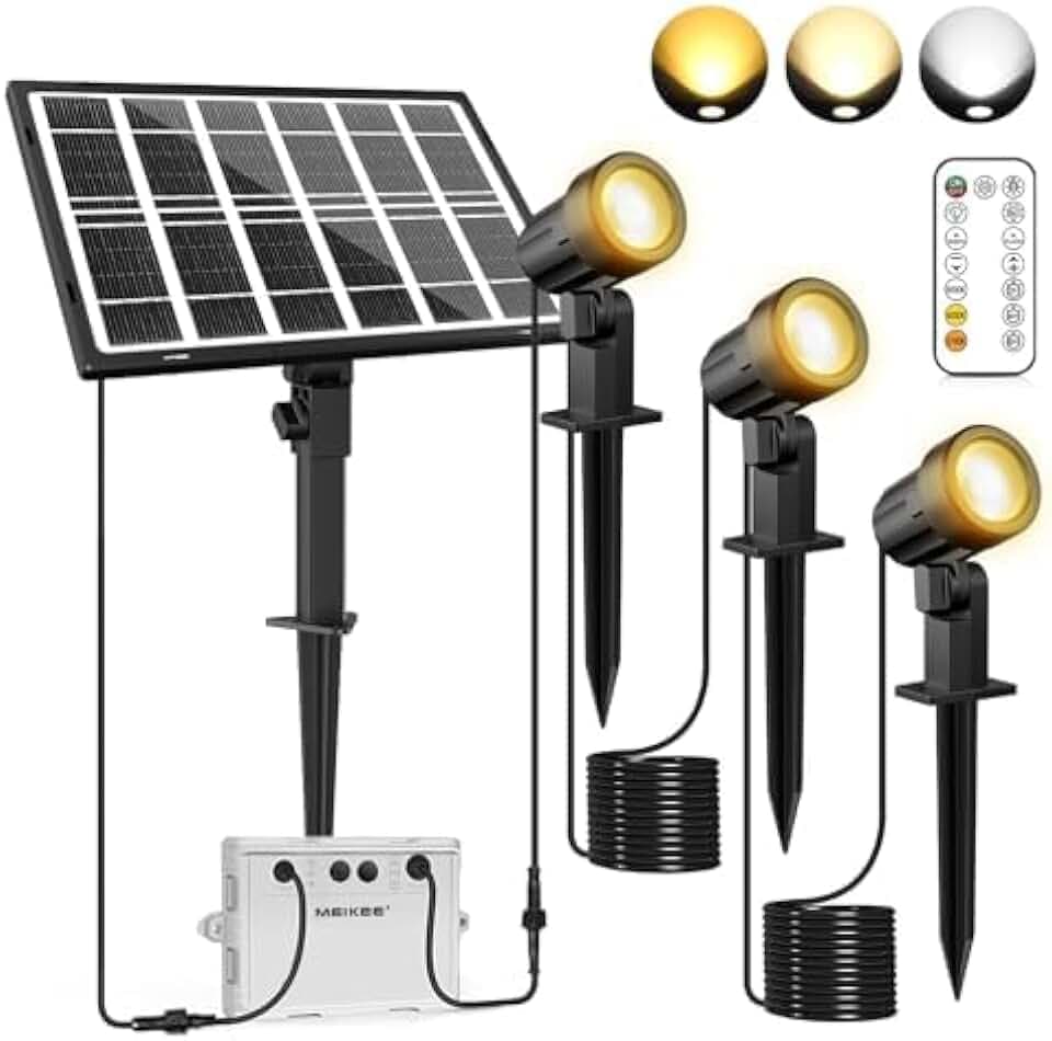 MEIKEE Gartenstrahler Solar 3 Stück mit Fernbedienung Solarlampen IP66