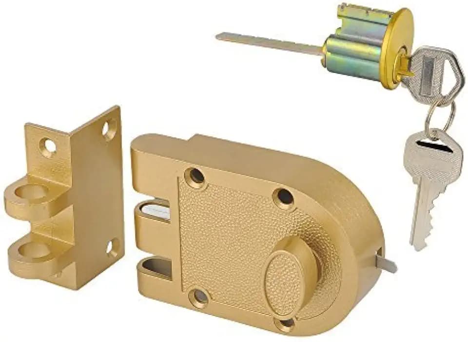 Jimmy Proof Deadbolt Lock with Keyed (Gold Color) with 2 Brass Keys