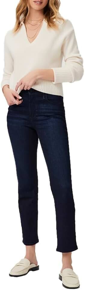 PAIGE Women's Cindy Crop Raw Hem High Rise Straight Leg Distressed