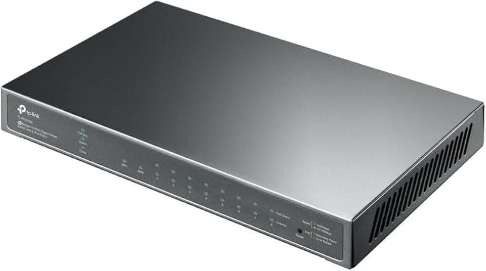 TP-Link 10-Port Smart Switch mit 8 PoE+ (61 Watt, Zentrales Cloud-Management, In Omada-SDN Integriert, IPv6-Unterstützung, Sicheres Netzwerk) Schwarz T1500G-10PS(TL-SG2210P)