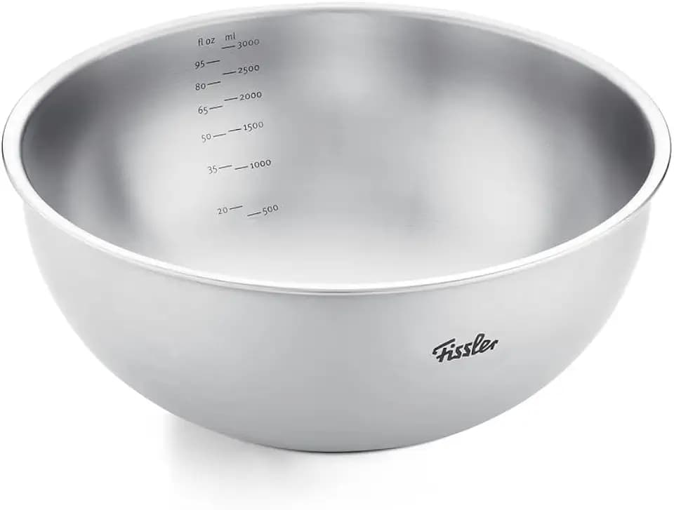 Fissler, Essential Schüssel (Ø 24 cm, 3 L), Edelstahl, Rührschüssel mit Messskala, satinierte Oberfläche, stapelbar