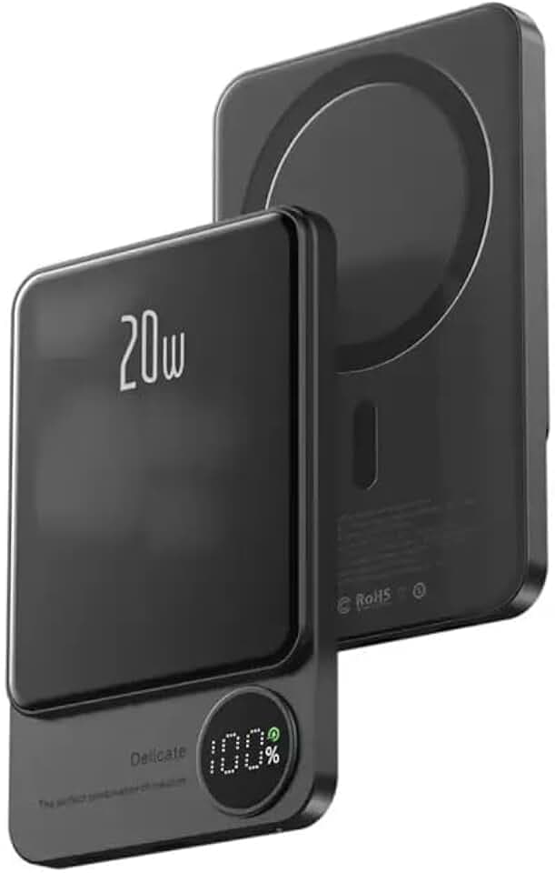 Power Bank, externer Akku, mobiler Akku, schnelles und kabelloses Laden, kabellos, Digitalanzeige, Magnetstecker und Mehrfachanschluss, Typ C und Schnellladung, Schwarz
