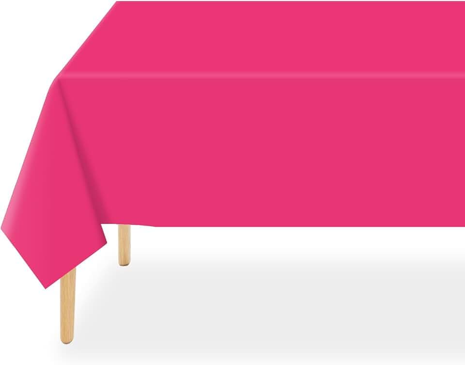 QIKSION 6 Pack Hot Pink Plastic Tablecloth, Hot Pink Table Cloth Disposable