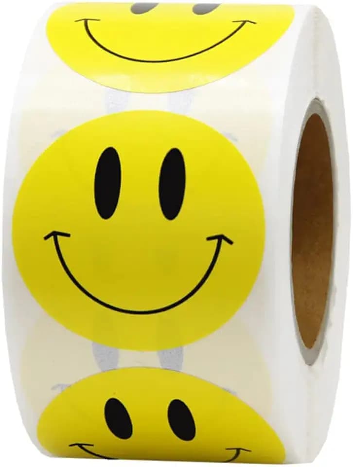 Hcode Smiley Aufkleber / Sticker für Lehrer, Rolle mit Happy Face, 500 Stück pro Rolle 1.5 inches gelb