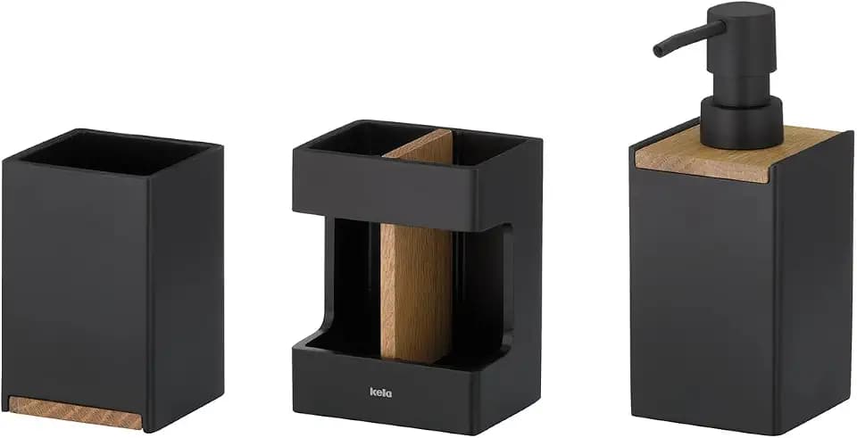 kela Badezimmer Set, 3tlg, Cube, Badaccessoires, Kunststein, matt schwarz