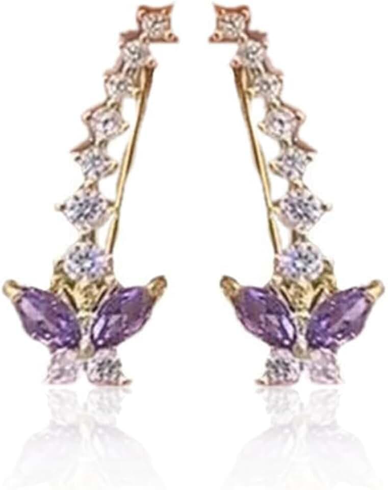 Crystal Butterfly Cuff Wrap Earrings Cute Cz Cubic Zirconia Lovely Animal Climbers Crawler Stud for Women Wedding Party Fashion Jewelry