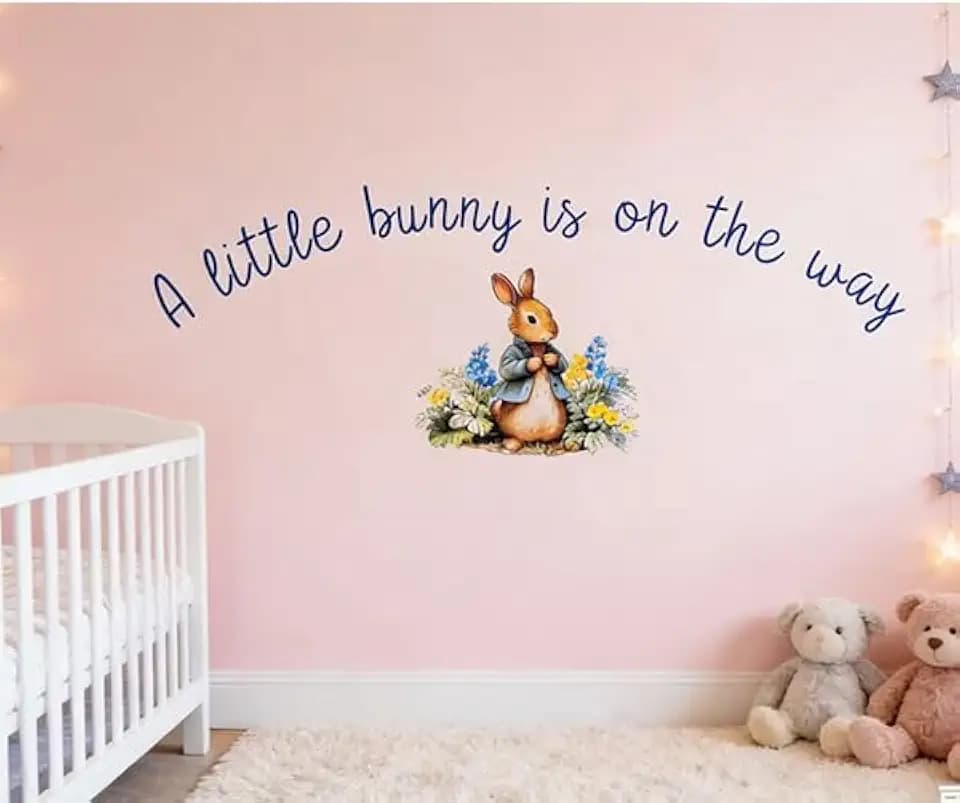 A Little Bunny is on the Way Wall Decal- Watercolor Floral Design, Nursery Decor, Baby Shower & Gender Reveal Theme. (A Little Bunny is on the Way)