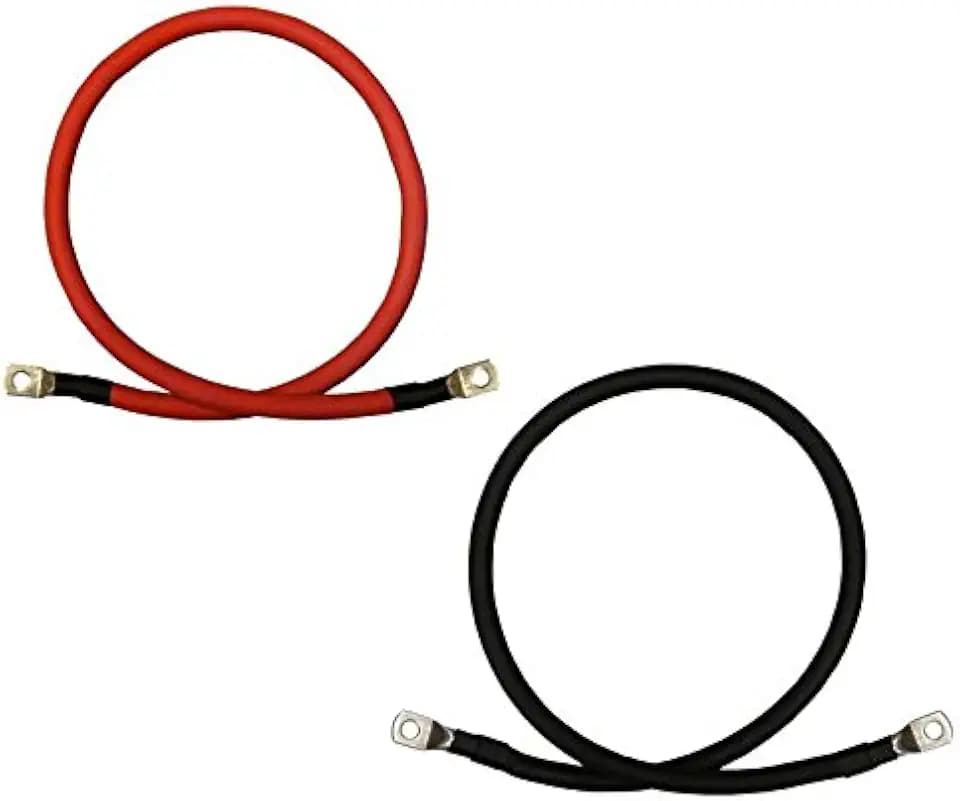 4/0 AWG Gauge Red + Black Pure Copper Battery Inverter Cables Solar, RV, Car, Boat 2 feet 3/8 in Lugs