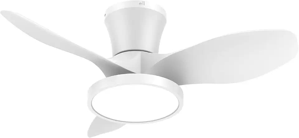 ocioc Quiet Ceiling Fan with LED Light DC Motor 32 inch Large Air Volume Remote Control White for Kitchen Bedroom Dining Room Patio