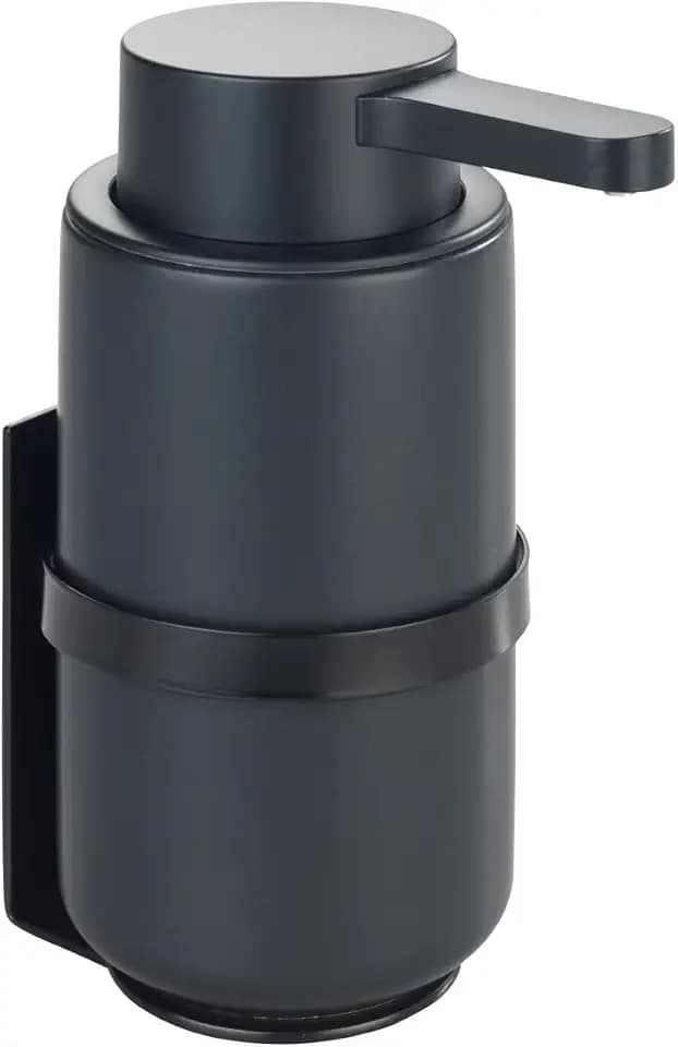 WENKO Wand Seifenspender Mod. Woya, nachfüllbarer Pumpspender aus Keramik für bis zu 250 ml Flüssigseife, Turbo-Loc® Befestigung ohne Bohren, 6,8 x 13 x 6,8 cm, Schwarz