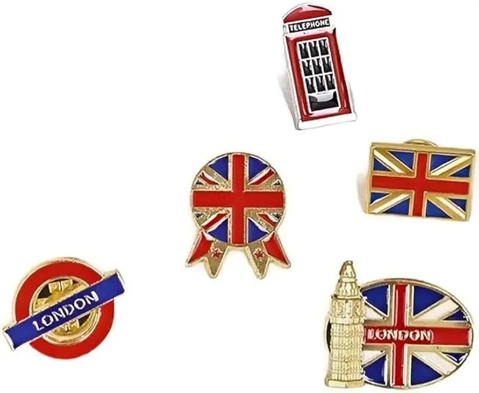 5 Pcs British Flag Enamel Pins, London Landmarks Alloy Lapel Pins, Big Ben Phone Booth Tourist Badge, London, British, Tourist Souvenirs