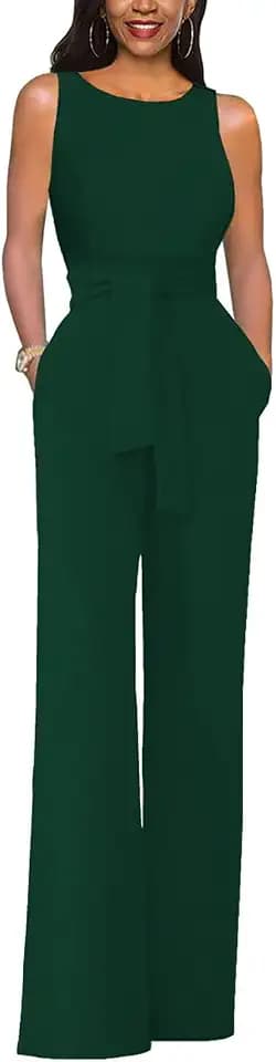Women’s Sleeveless Belted High Waist Wide Leg Jumpsuit