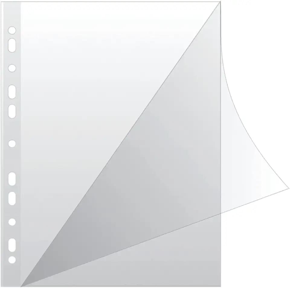 Q-CONNECT KF18045 Prospekthüllen Typ L/Oben und Seitlich Offen Gelochte Klarsichthüllen/Öko PP 100 mikron/µm Din A4/ Glasklar Kristallin Transparent, 100 Stück