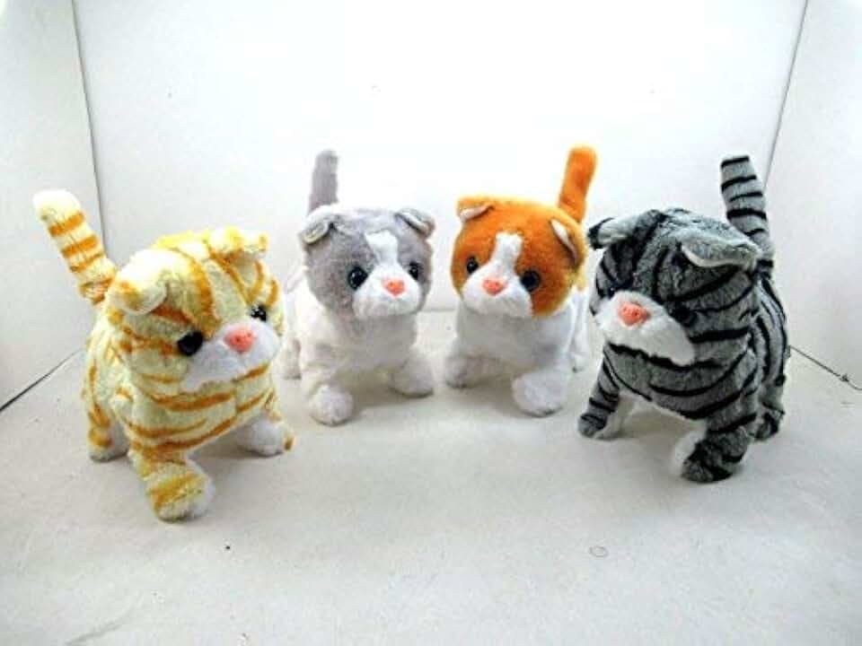 1pc pf Walking, Moving, Sounding, Tail Curling Plush Baby Toy Mini Cat Kitten Random Color
