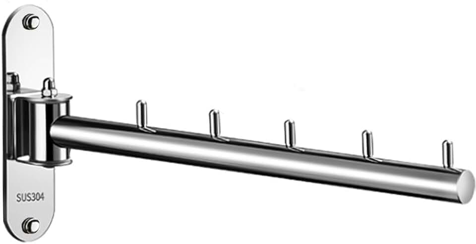 Kleiderbügel Rack Swing Arm, Folding Clothes Hanger Wall Mounted Space Saving Drying Rack, Stainless Steel 304 Laundry Room Valet Hook Holder, Foldable Laundry Drying Rack Hanging Hook Rod (Silver)