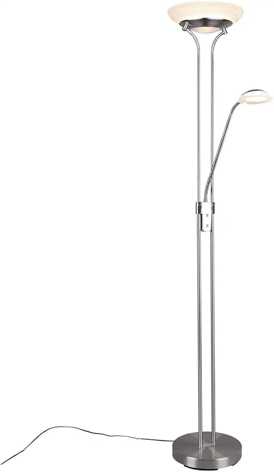 Reality Leuchten LED Stehleuchte Orson R40073507, Metall Nickel matt, Glas alabasterfarbig weiß, inkl. 27 Watt + 4.5 Watt, Dimmer