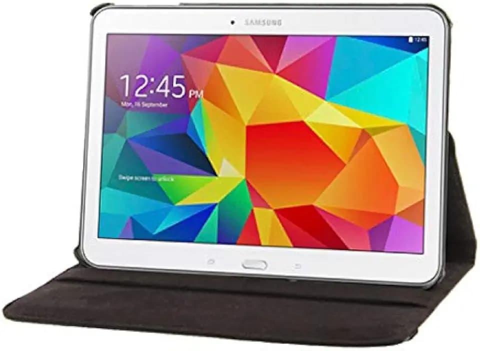 subtel Flip Cover Tablethülle für Samsung Galaxy Tab 4 10.1 (SM-T530 / SM-T531) Tablet Schutzhülle mit Ständer, Kunstleder schwarz Bookstyle Case Bumper Klapphülle faltbar - Touchpad Tasche Hülle