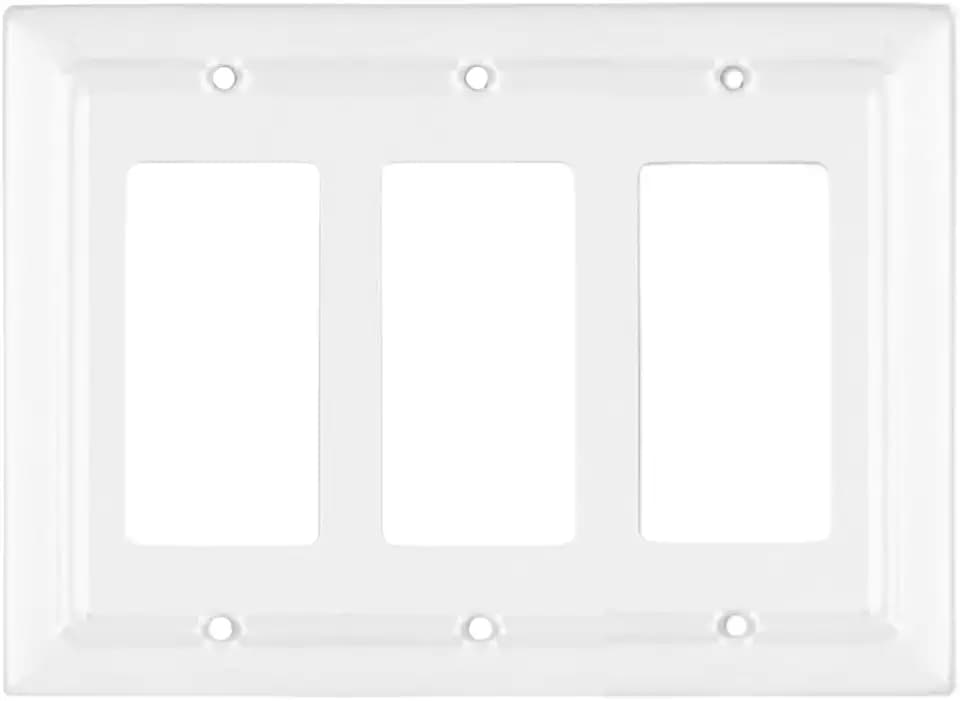 Monarch Abode Rocker Light Switch Cover Plate – 3-Gang White Decorator Wall Plates, Architectural Decorative Outlet Covers Wall Plates for Receptacle, GFCI Electric Outlet Cover, Pack of 1