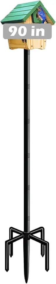 90 Inch Bird House Pole Mount Kit, Adjustable Heavy Duty Bird Feeder Pole for Outdoors, Universal Mounting Post Set with 5-Prong Base, Black, 1 Pack