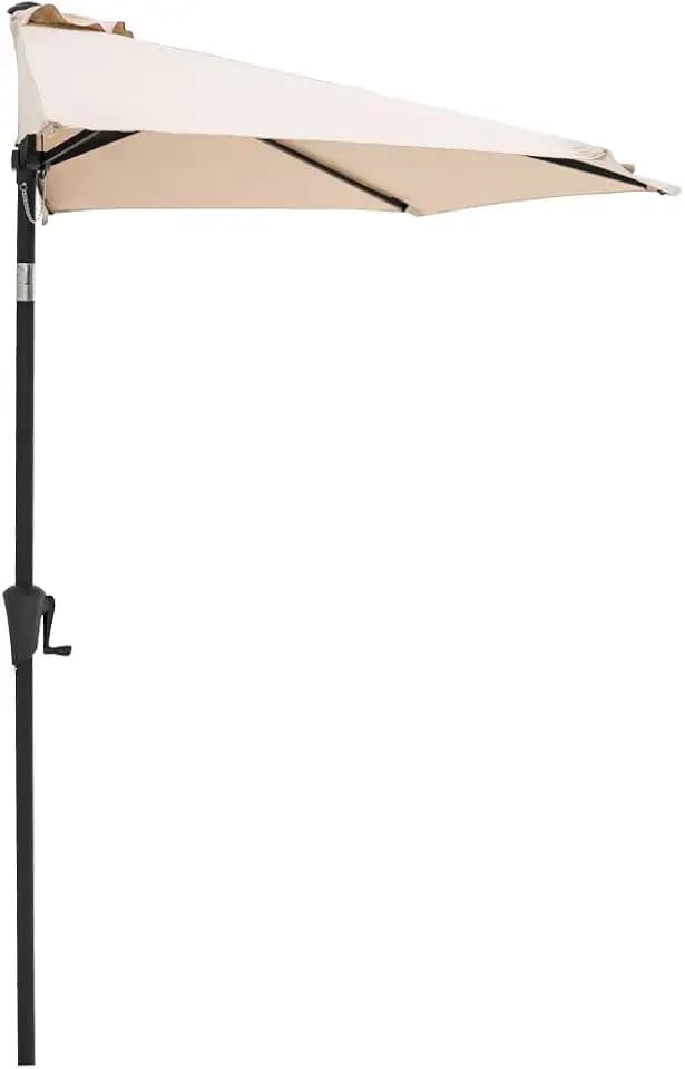 C-Hopetree 9 ft Half Round Outdoor Patio Market Wall Umbrella with Tilt, Beige