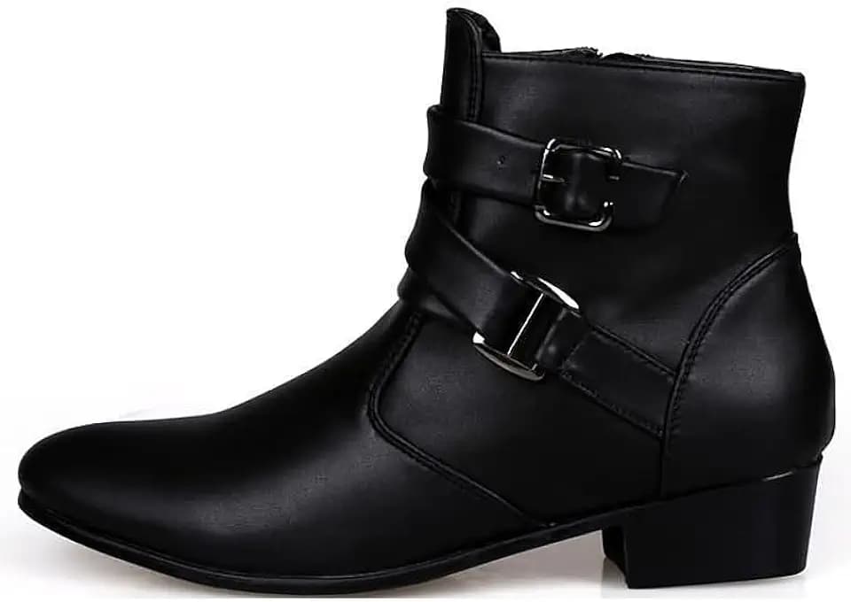 MGGMOKAY Herren Chelsea-Stiefel Leder Boots Schnallenriemen Seitlichem Reißverschluss