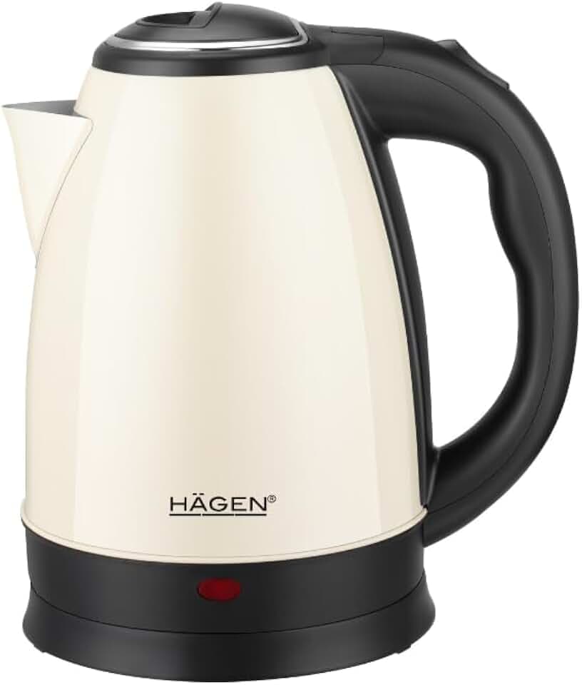 Hagen, Kompakter elektrischer Wasserkocher aus Edelstahl, Elegantes Design, 360° Basis, Kapazität 1,8L, Leistung 1500W, 360 ° Basis, Herausnehmbarer und waschbarer Filter Crème