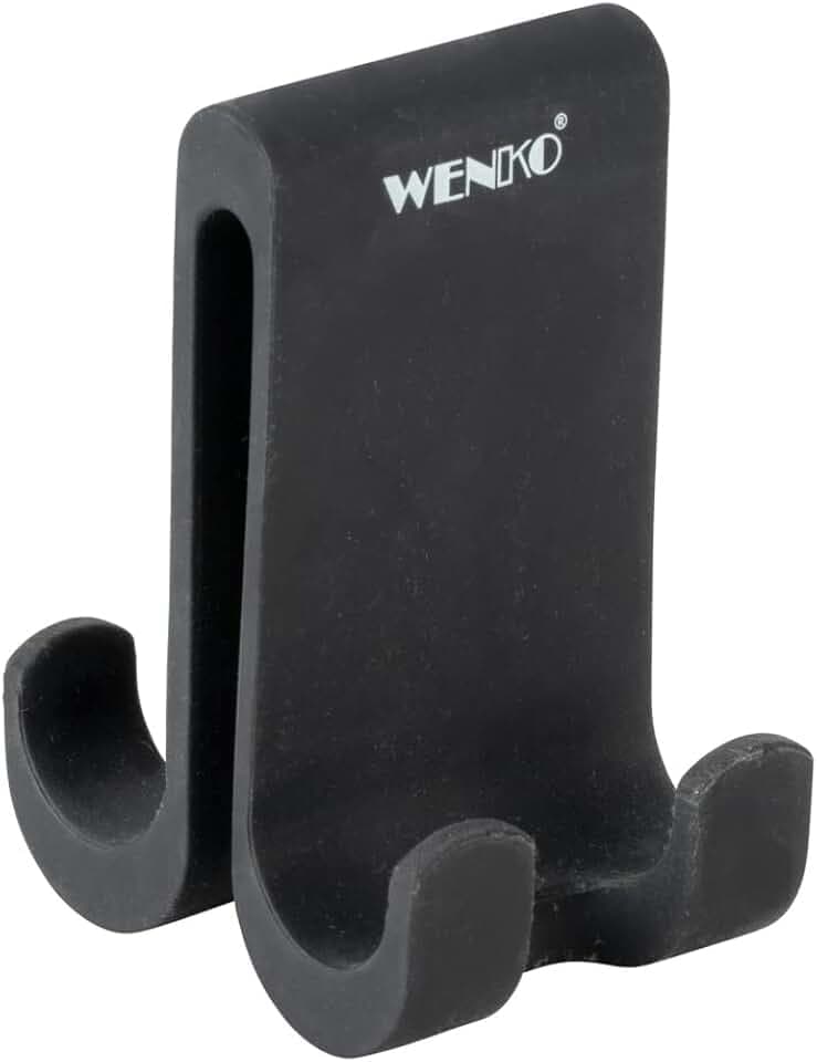 WENKO Doppel-Duschhaken Verna Duo, Haken aus Silikon für Duschkabinen mit Einer Wandstärke bis 10 mm, bietet viel Platz zum Aufhängen von Schwämmen, Handtüchern und Duschutensilien, Schwarz