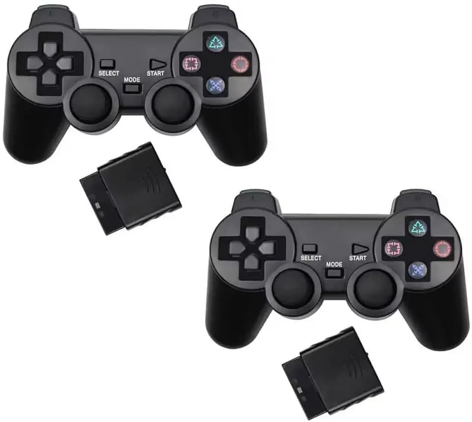 DARLINGTON & Sohns 2er Set Wireless Controller für PlayStation 2 Kabelloses Dual Shock Gamepad Vibration Kompatibel mit PS2 PS1 Konsole Kabellos