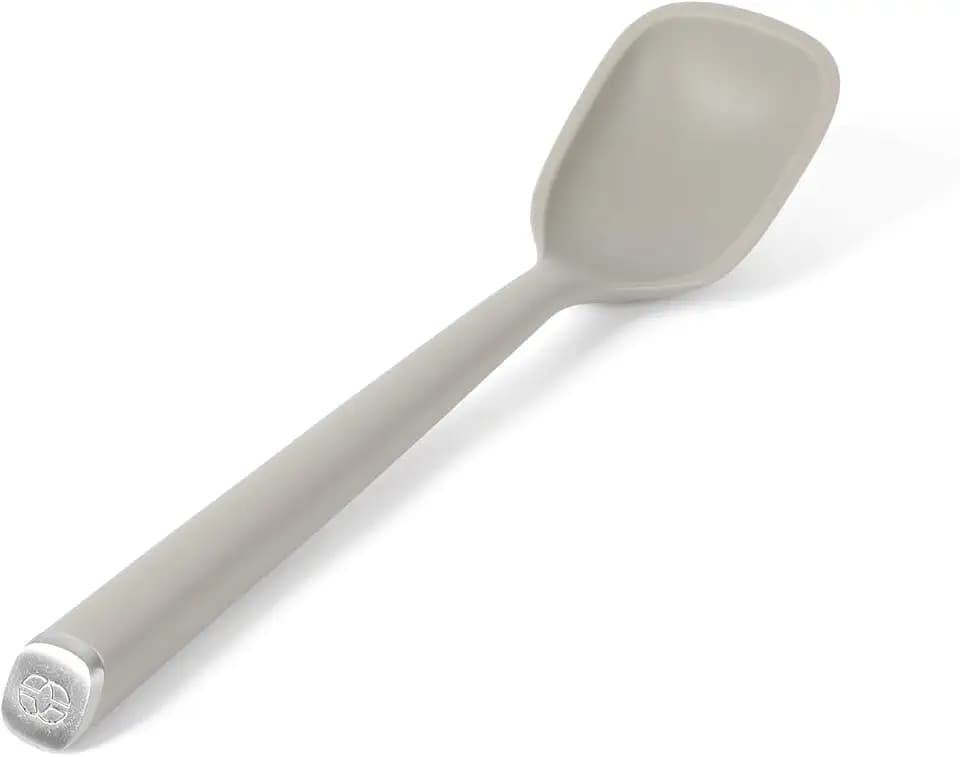 Calphalon Edge Silicone Spoon, Silicone Cooking Spoon with Reinforced Core, Flexible Heat-Resistant Nonstick-Safe Kitchen Spoon for Stirring, Mixing & Serving, Taupe