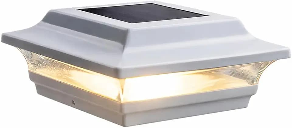 Classy Caps 4x4 Imperial Solar Post Cap - Fits 4"x4" and 3.5"x3.5" Deck & Fence Posts, White Cast Aluminum - Warm and Cool Light Modes