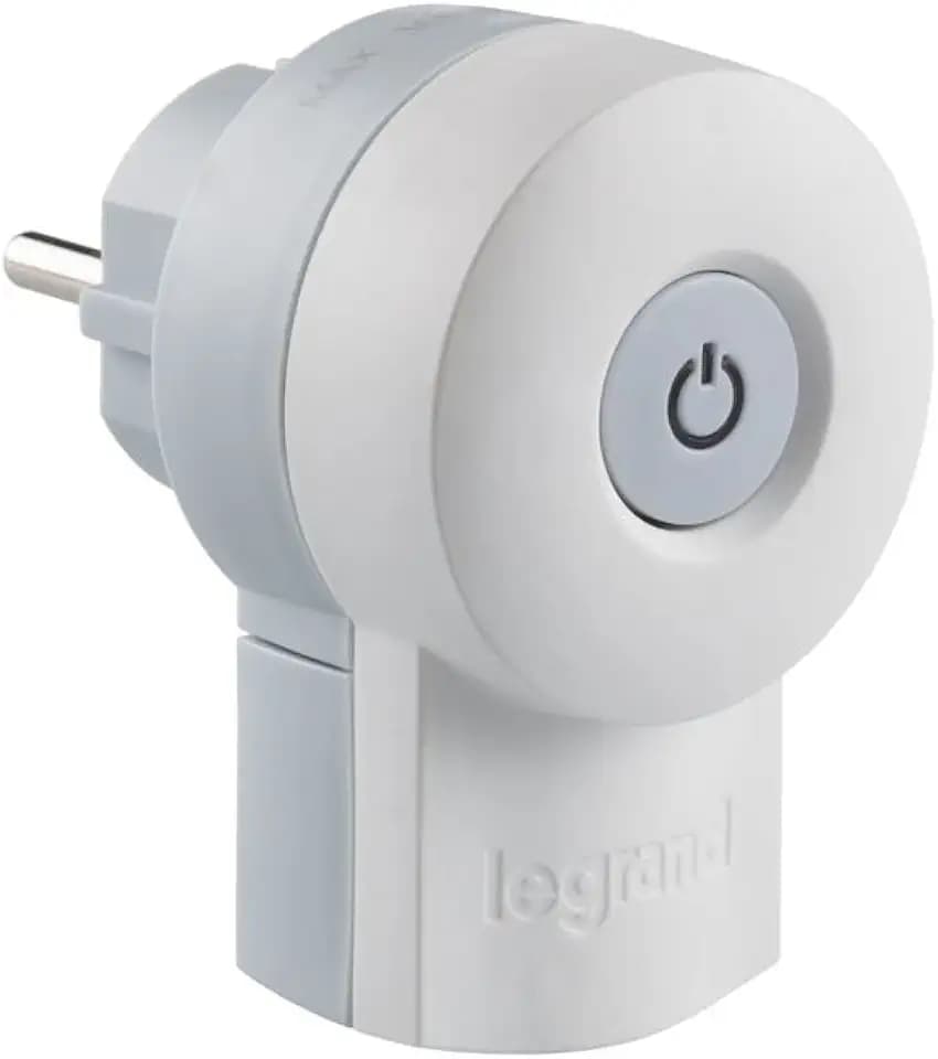 LEGRAND, Schutzkontakt-Stecker mit beleuchtetem LED-Schalter EIN/AUS, Doppelfunktionsstecker, Deutscher Standard, 16 A, 230 V, max. 3680 W, mit Kabelanschluss bis 3 x 1.5 mm², Farbe: Weiß/Grau, 050409