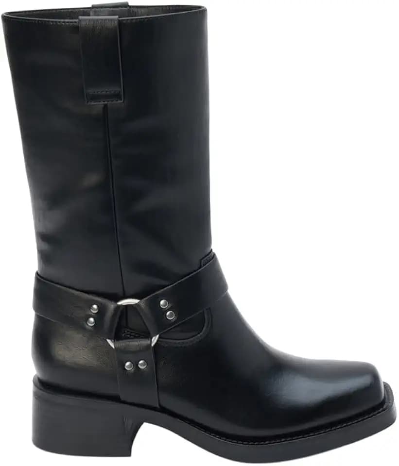 Coconuts by Matisse Womens Autumn Harness Pull On Motorcycle Casual Boots Mid Calf Low Heel 1-2" - Black