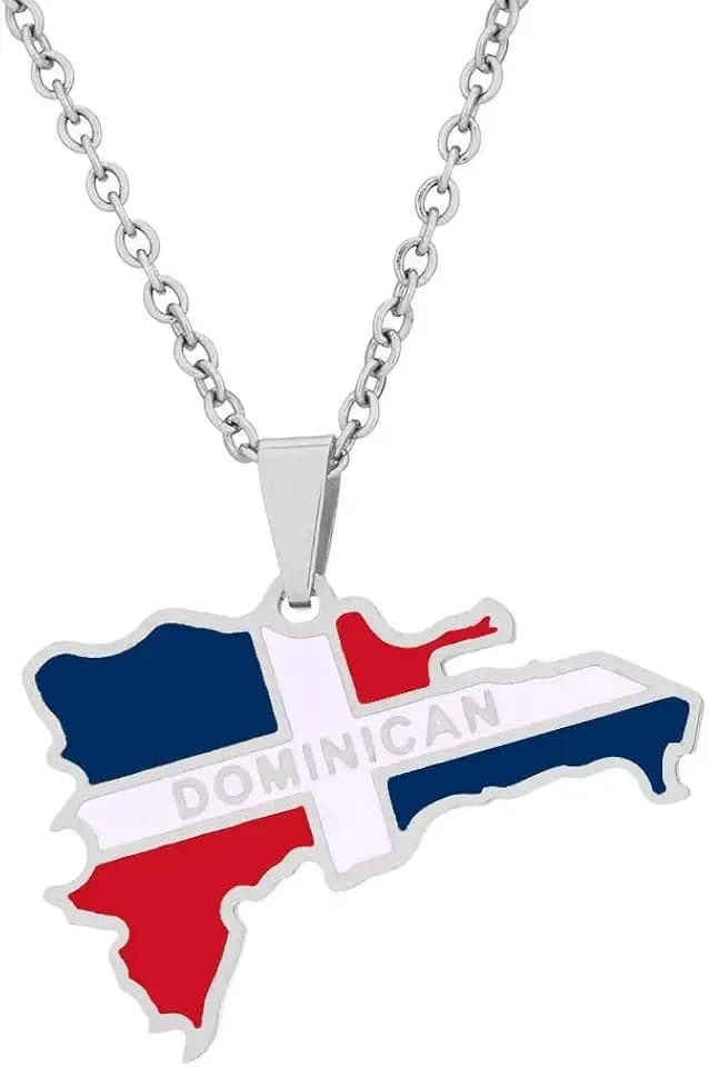Fashion Stainless Steel Dominican Republic Map Pendant Necklace for Women Men Jewelry Map of Dominican