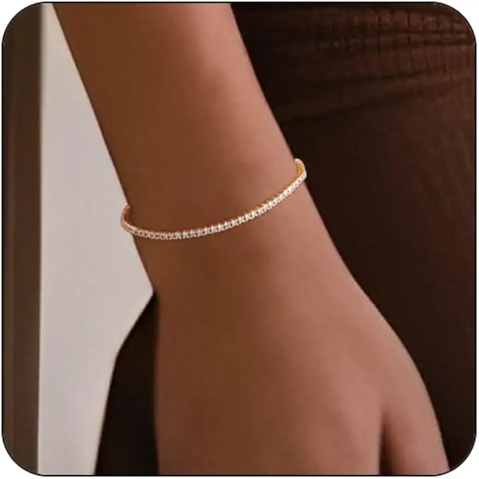 Adjustable Tennis Bracelets for Women Gold/Silver Dainty 14K Gold Plated Cubic Zirconia Bracelets for Women CZ Bling Diamond Bracelet for Prom Wedding 6.7-7.7Inch