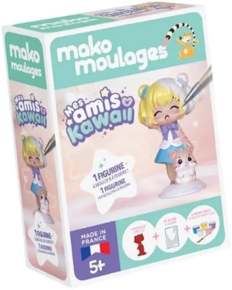 Mako Moulages - Das Mädchen und ihr Hamster – DIY Gipsform-Set – Kawaii-Figur zum Bemalen für Kinder – Kreativ-Set komplett mit Latexform – ab 5 Jahren – hergestellt in Frankreich