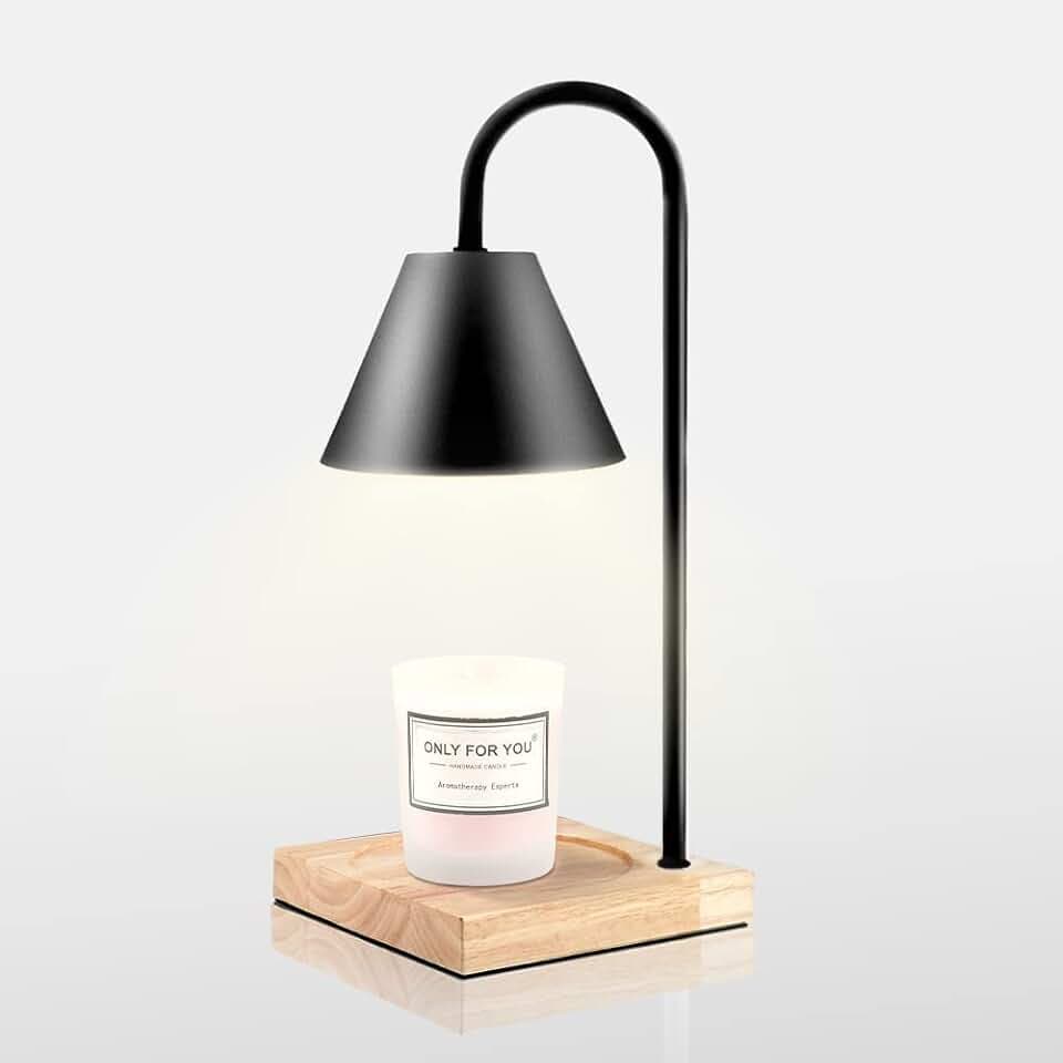 BININBOX Kerzenwärmer Lampe mit Dimmer, Elektrischer Wachswärmer zum Wachsschmelzen mit Holzsockel (schwarz)