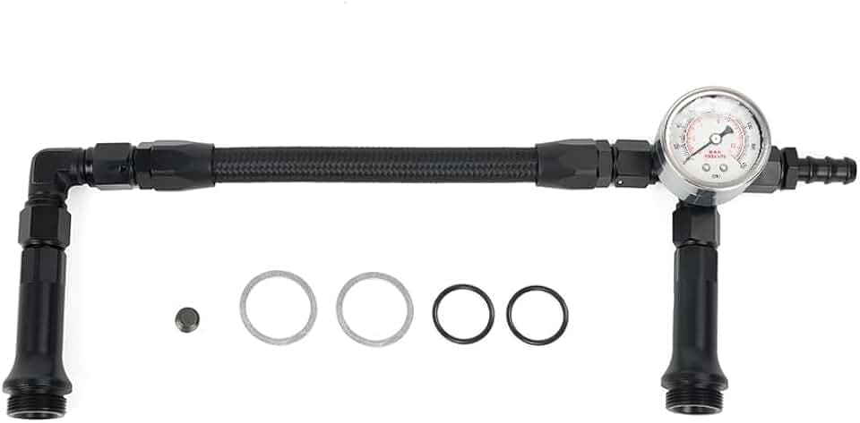 BARTOO 6AN Carburetor Dual Feed Fuel Line Kit With Pressure Gauge,Black