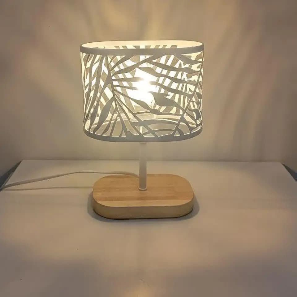 Osairous Nachttischlampe Holz, Tischlampe Moderne E14, Weiß