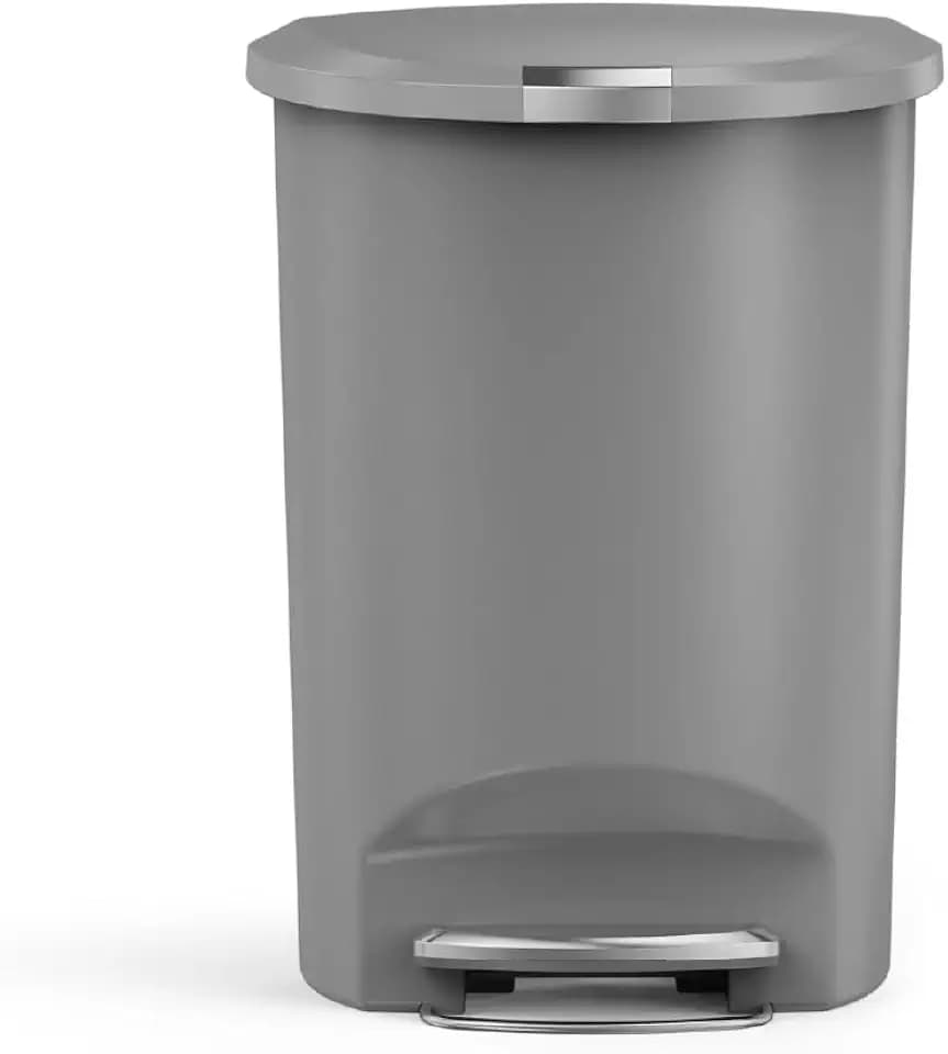 simplehuman 50 Liter / 13 Gallon Semi-Round Kitchen Step Trash Can with Secure Slide Lock, Grey Plastic