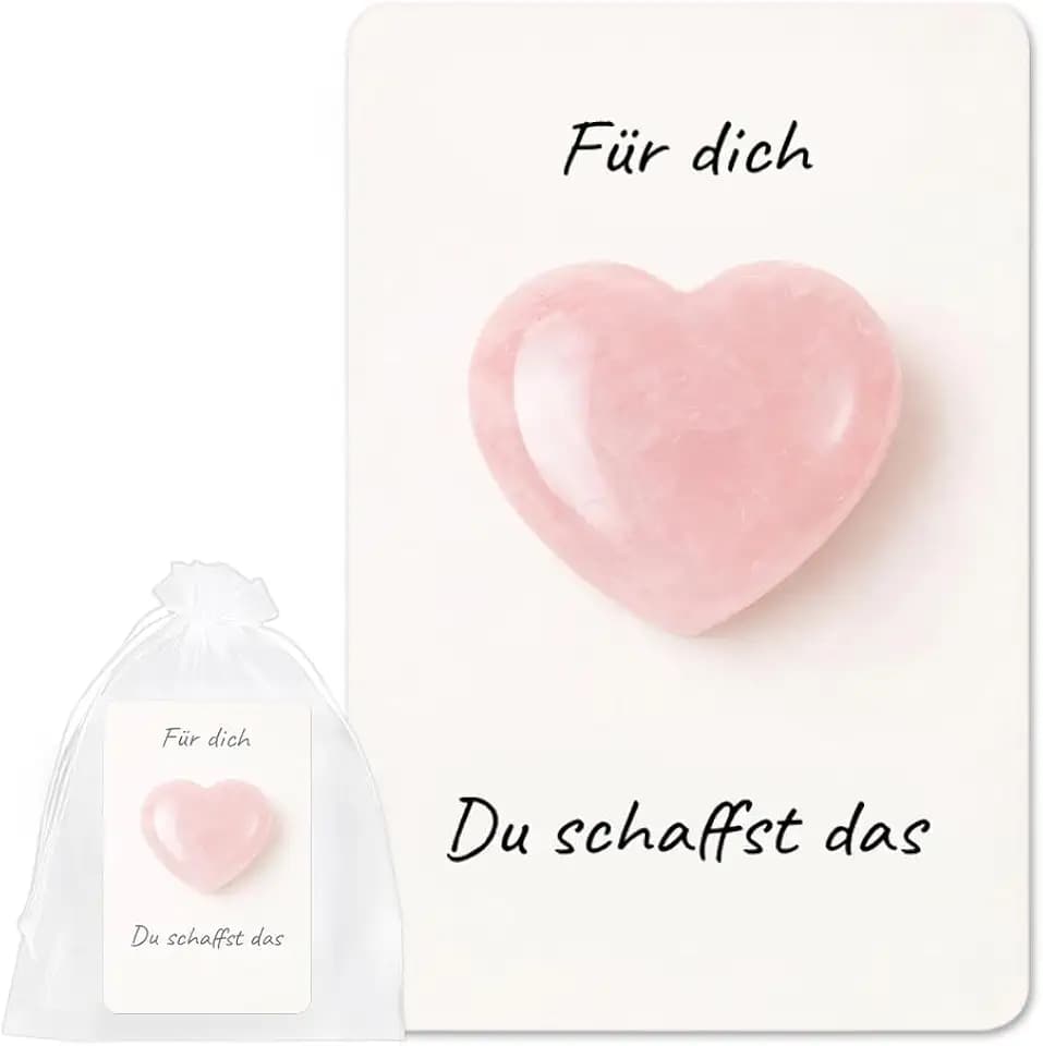 Du schaffst das Geschenk – Rosenquarz Herz Mutmacher für Freundin