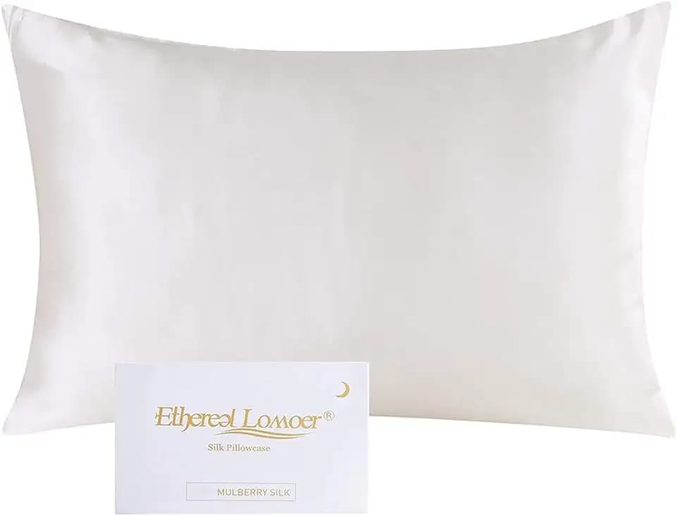 Ethlomoer Kissenbezug aus natürlicher Reiner Seide für Haar und Haut, beidseitig 19 Momme, 600 Fadenzahl, Design mit verstecktem Reißverschluss, 1 Stück 50x75cm Elfenbein