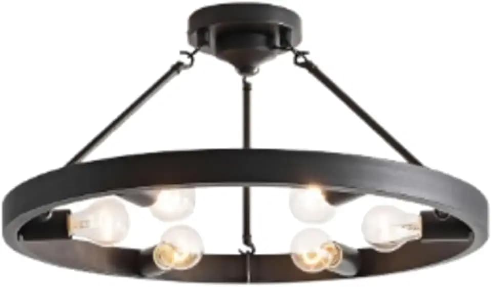 Caterina 24 in. 6-Light Metal Round Wagon Wheel Black Rustic Semi- Flush Mount LJ-2379-NKZ