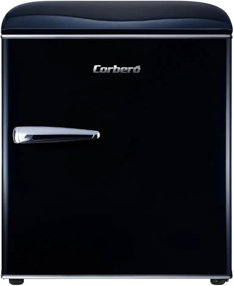 Corberó CF1PG45RN Retro-Kühlschrank, 45 l, 55 cm, Innenbeleuchtung, Nivellierfüße, Schwarz
