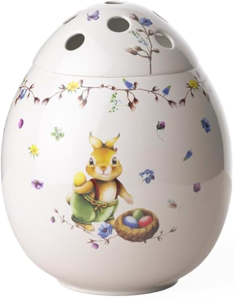 Villeroy & Boch - Spring Fantasy Ei Vase Bunt, Ostervase für Blumen Perforiert, Osterdeko, Ostern Dekoration, Hase Emma, Deko, Geschenk, Premium Porzellan