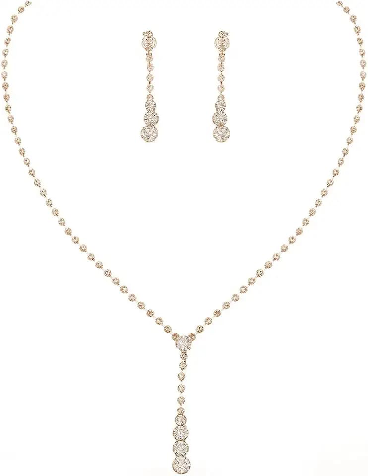 Yean Silver Bridal Jewelry Set Rhinestone Wedding Necklace and Earring Set Prom Jewelry for Women and Bride