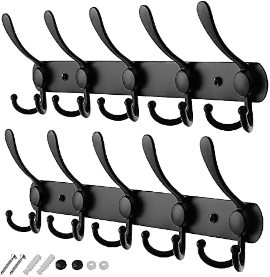 GlazieVault Kleiderhaken wand - Garderobenleiste Edelstahl (2 Stuck), Garderobenhaken Schwere, Garderobe Wandhaken, Wandgarderobe, Hakenleiste (Schwarz)