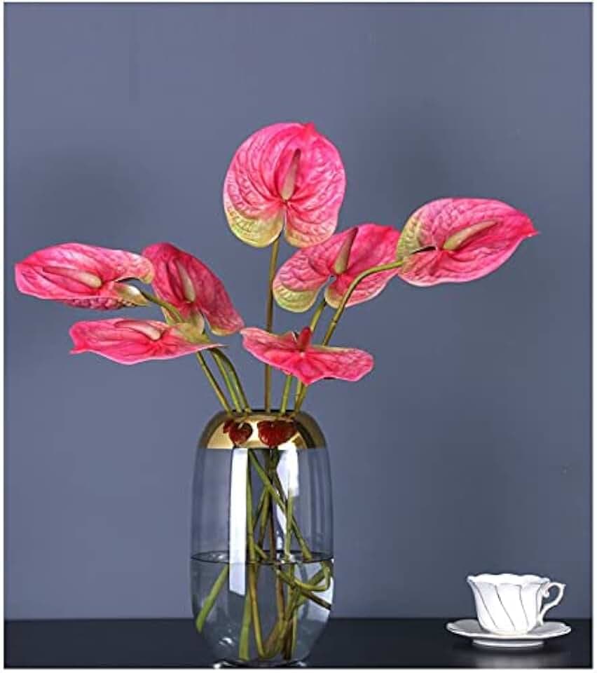 JOSON Künstliche Anthurium-Lilien-Blumen, permanente Blumen für Zuhause, Blumenstrauß und grünes Blatt, Hochzeit, Festival, Dekoration, Blumenarrangement, 6 Stück, 68,6 cm, Rosa
